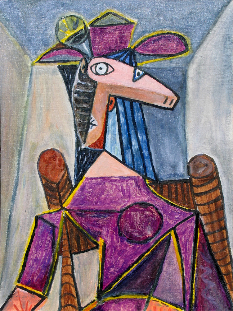 Femme assise, Pablo Picasso, huile sur toile, (reproduction) 40x30 (vendu) 2005