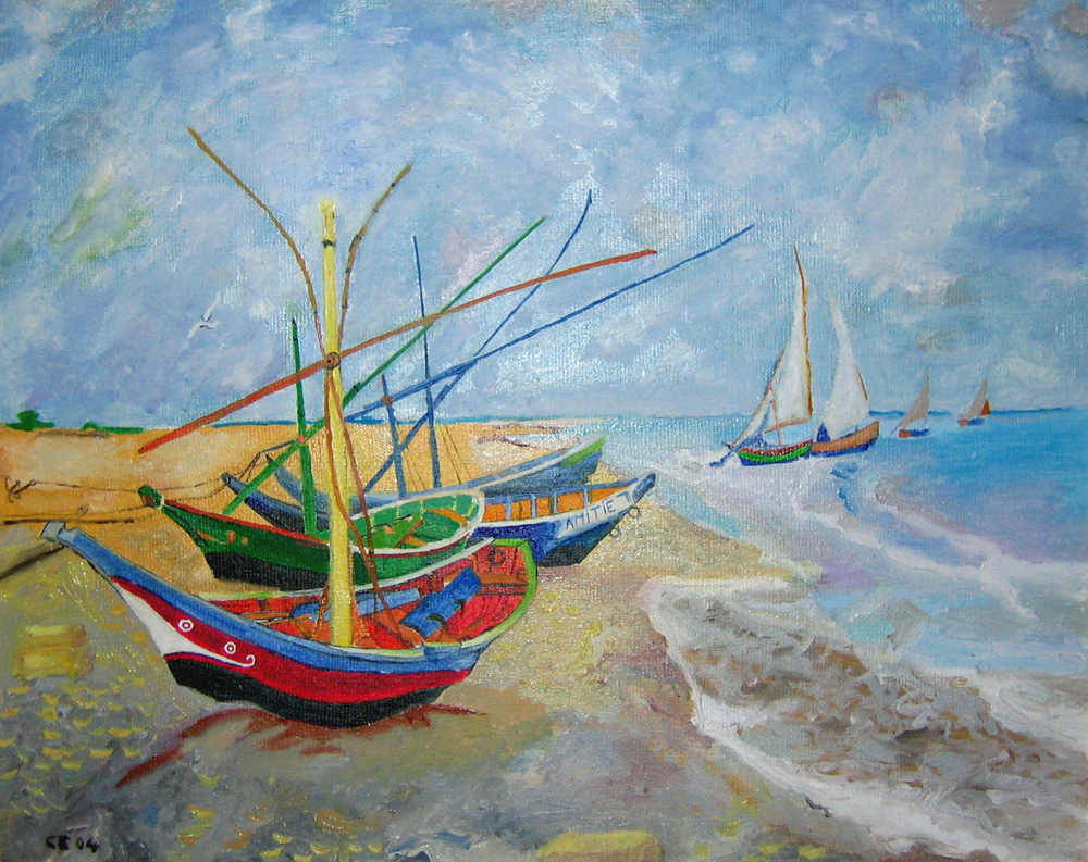 Les saintes maries de la mer, huile sur toile, Vincent Van Gogh, (reproduction) 60x60 (vendu), 2004